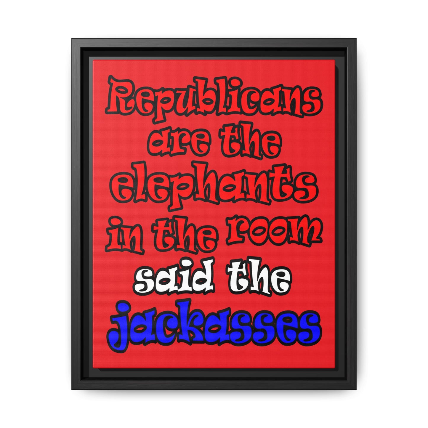 donkeys and elephants - framed canvas art (red)