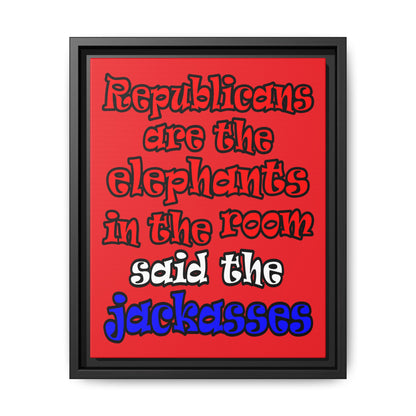donkeys and elephants - framed canvas art (red)