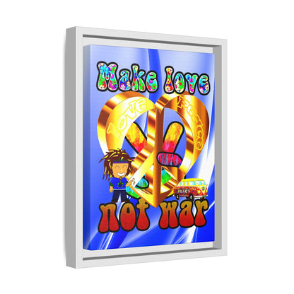 love peace - framed canvas art (blue-white wave)