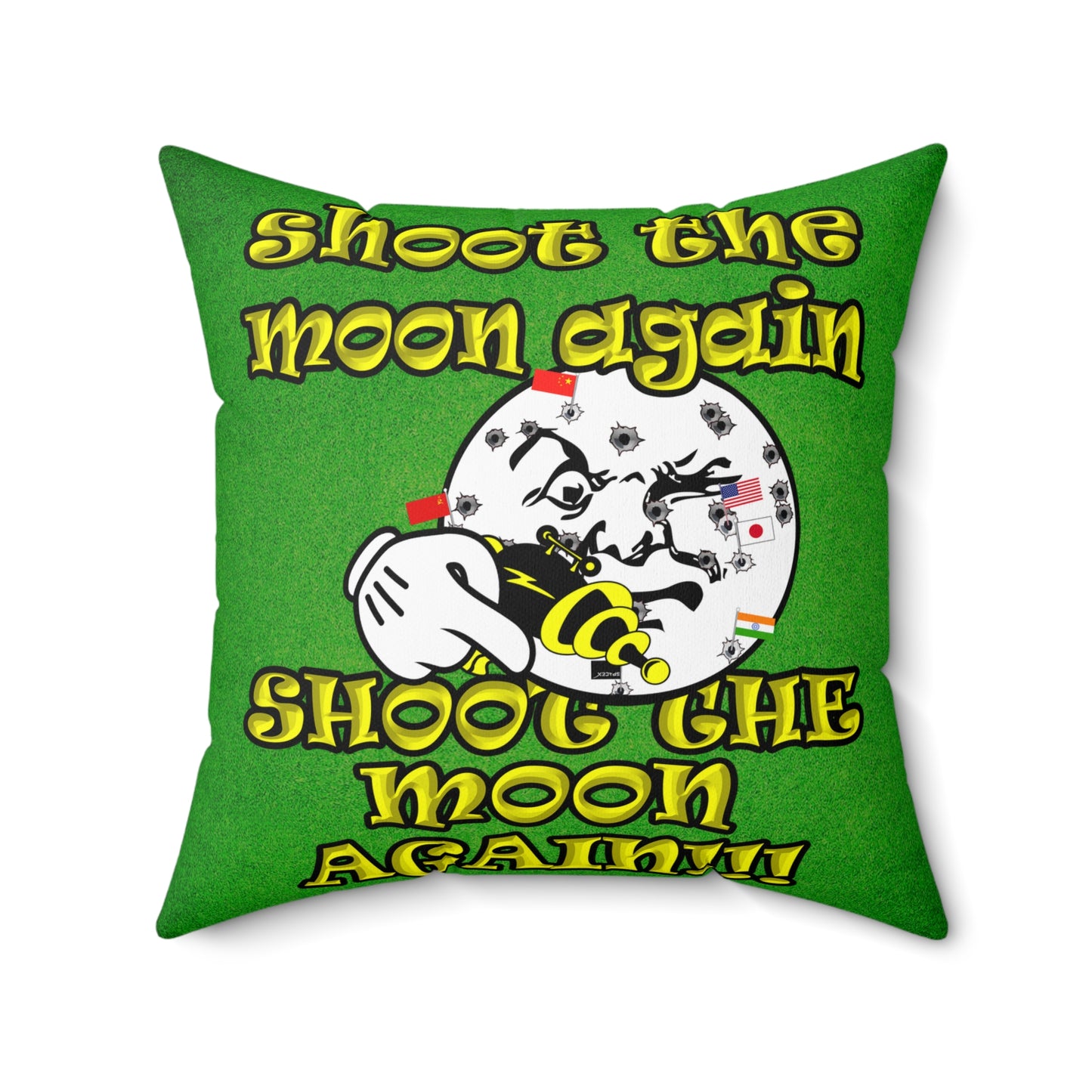 shoot the moon again - Spun Polyester Square Pillow - (green turf)