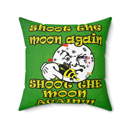 shoot the moon again - Spun Polyester Square Pillow - (green turf)