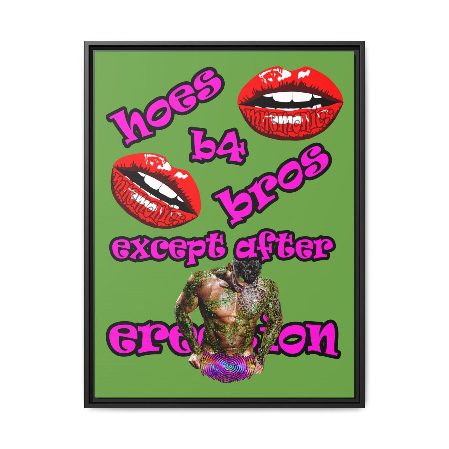 hoes b4 bros - framed canvas art (green)