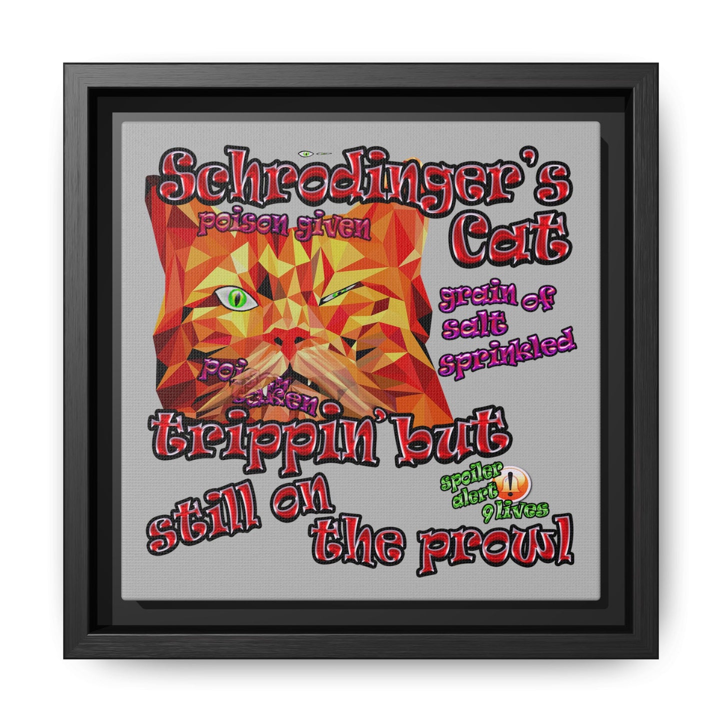 schrodinger's cat - framed canvas art (light grey)