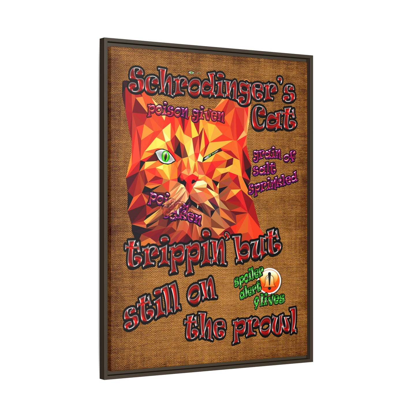 schrodinger's cat - framed canvas art (brown papyrus)
