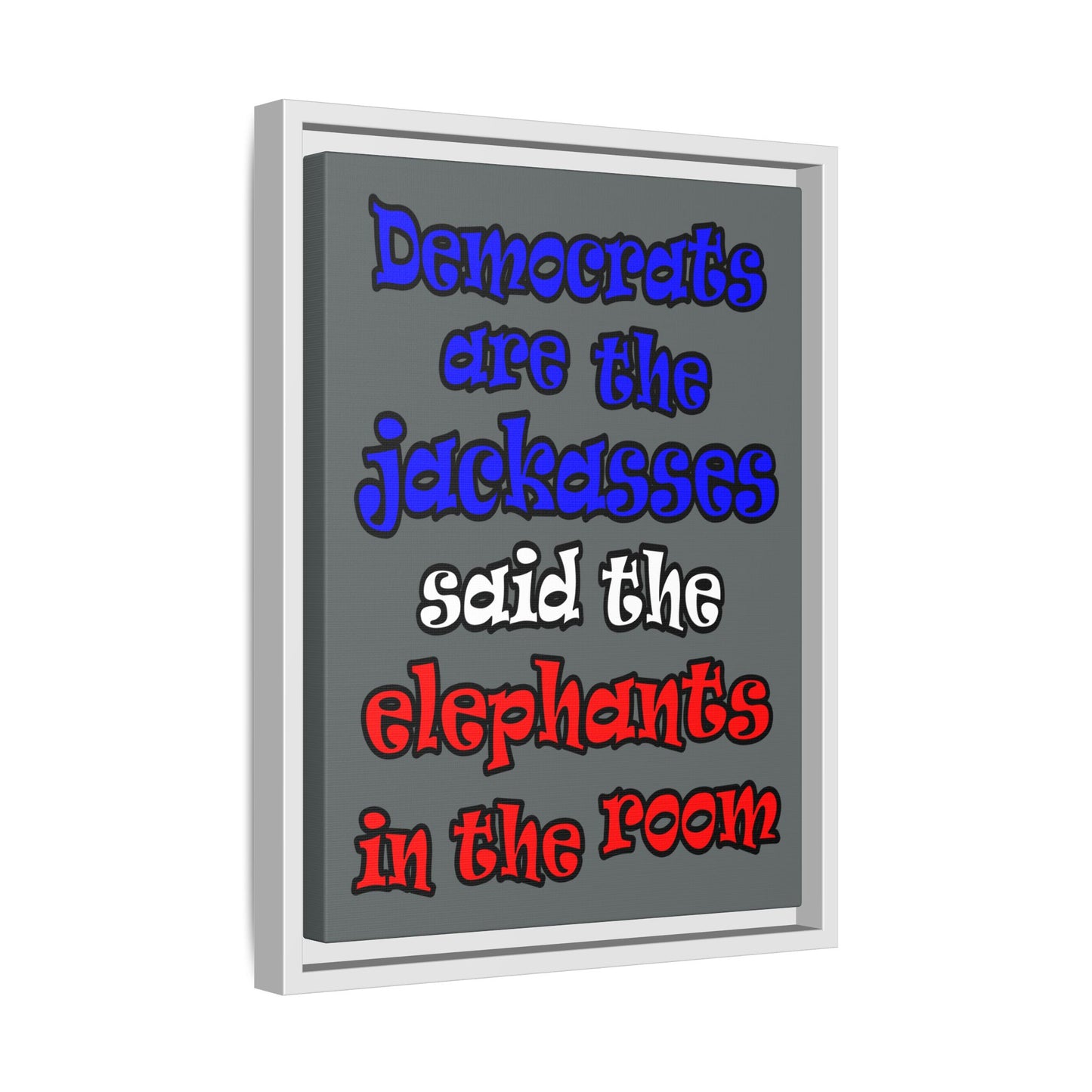 donkeys and elephants - framed canvas art (dark grey)