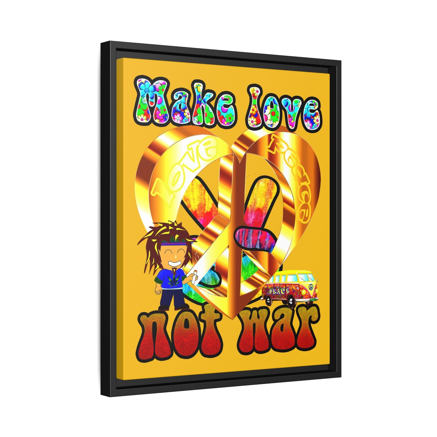 love peace - framed canvas art (yellow)