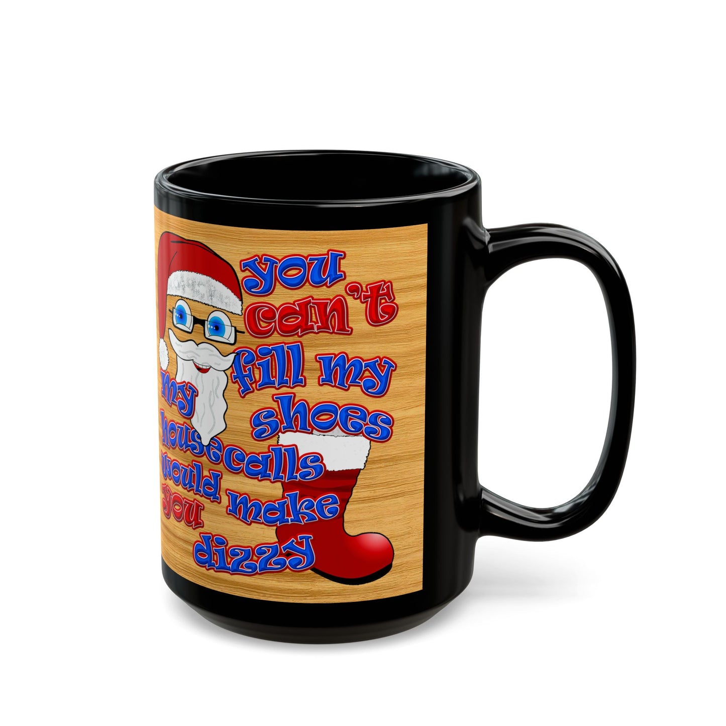 santa's shoes - Black Mug (butterscotch wood finish)