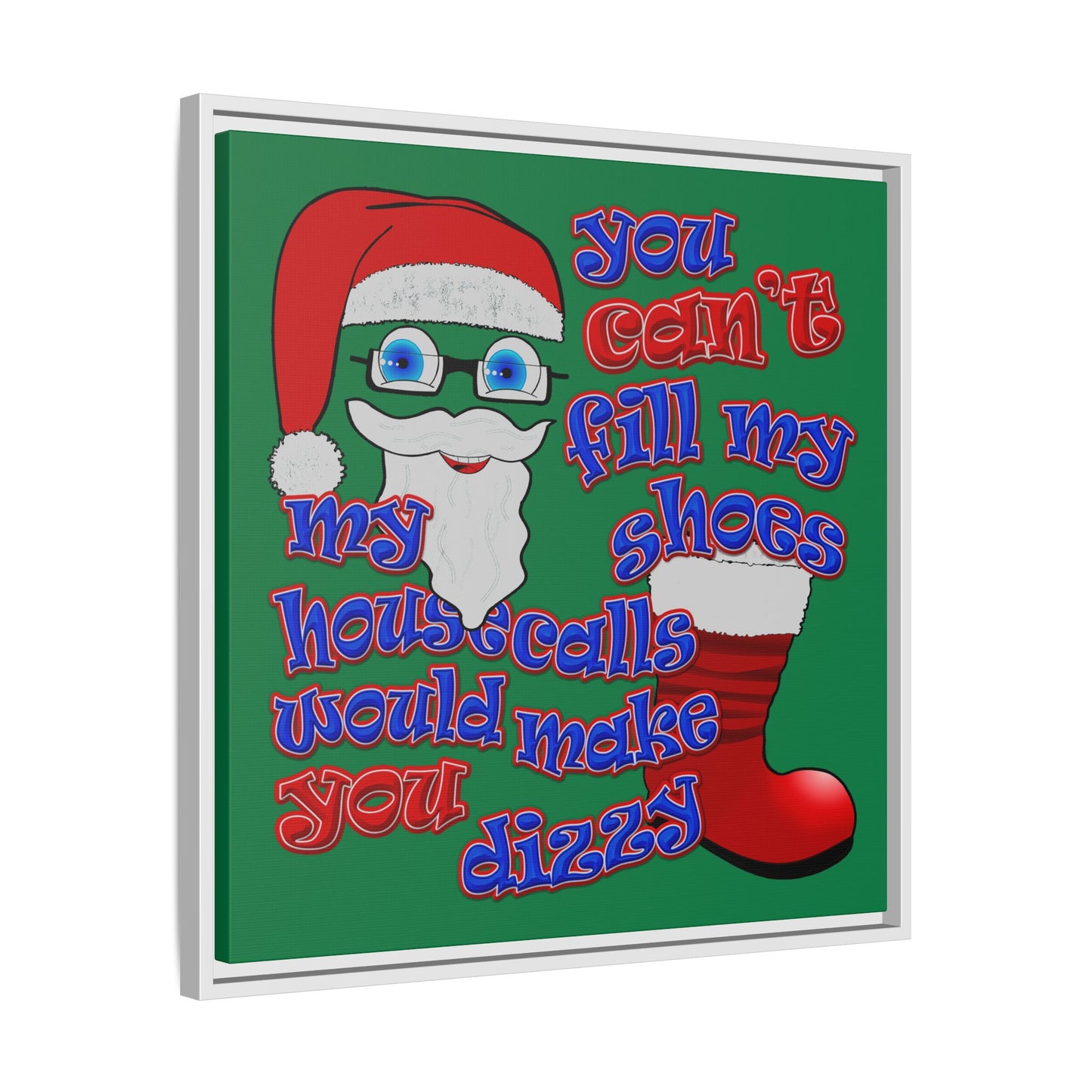 santa's shoes - framed canvas art (dark green)