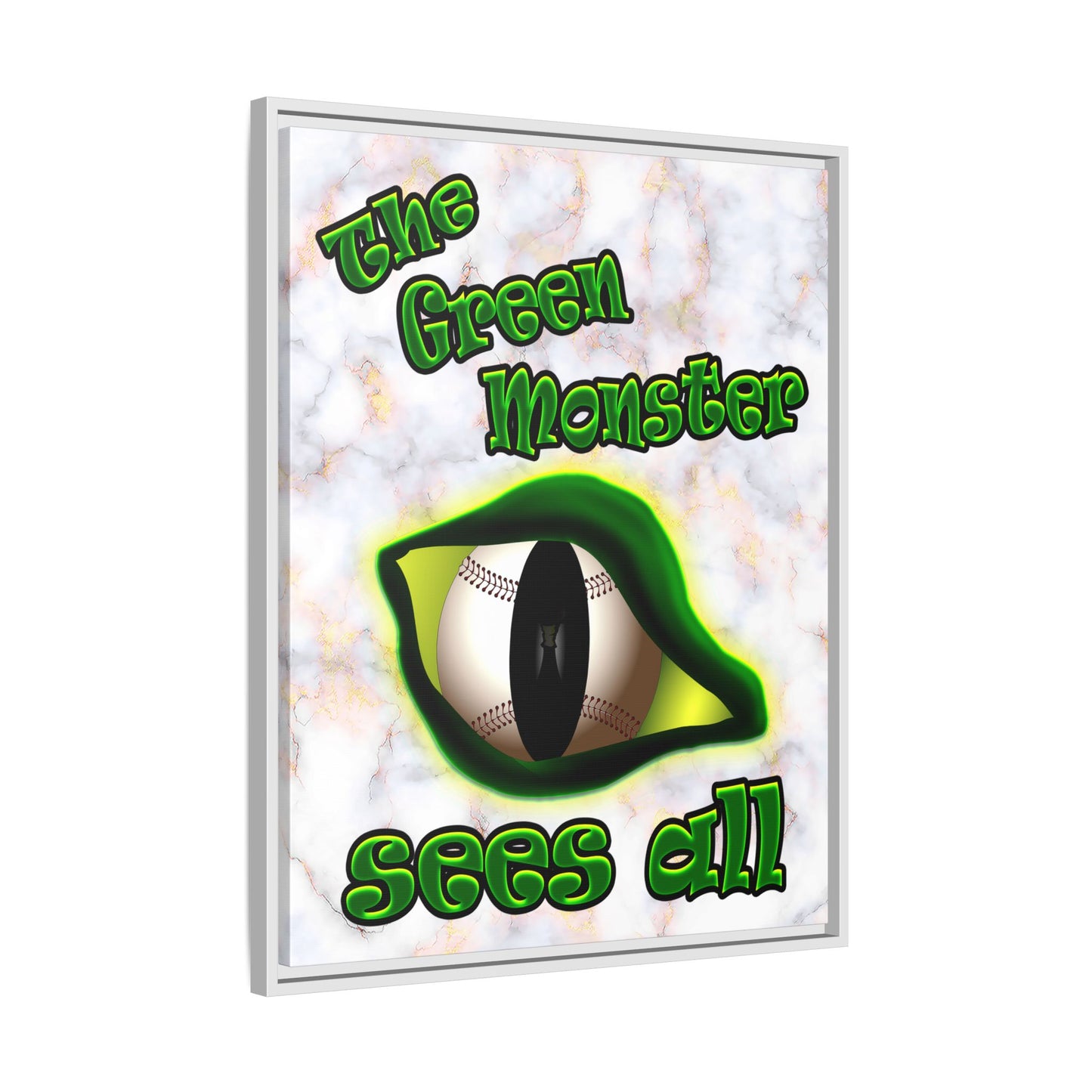 green monster - framed canvas art (white marble)