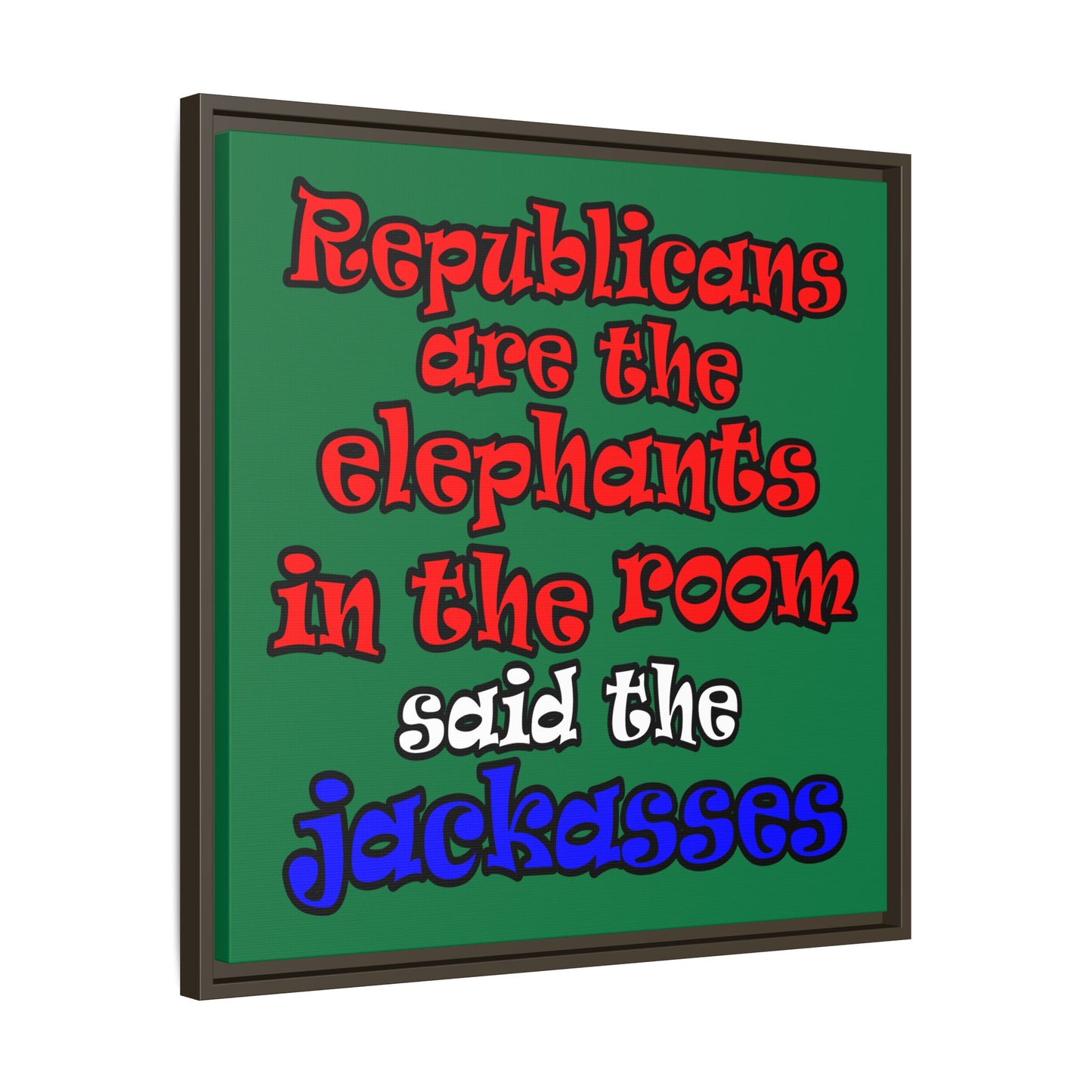 donkeys and elephants - framed canvas art (dark green)