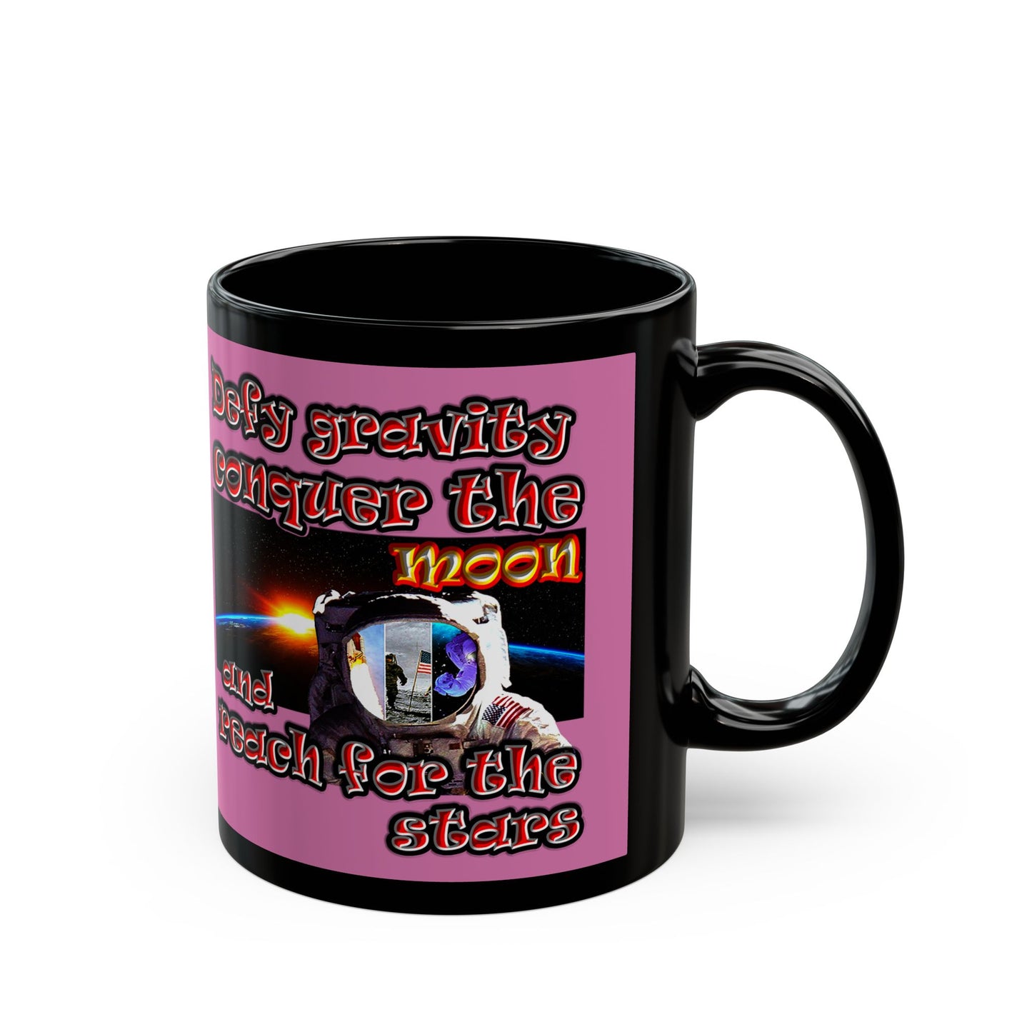 defy conquer reach - Black Mug (light pink)