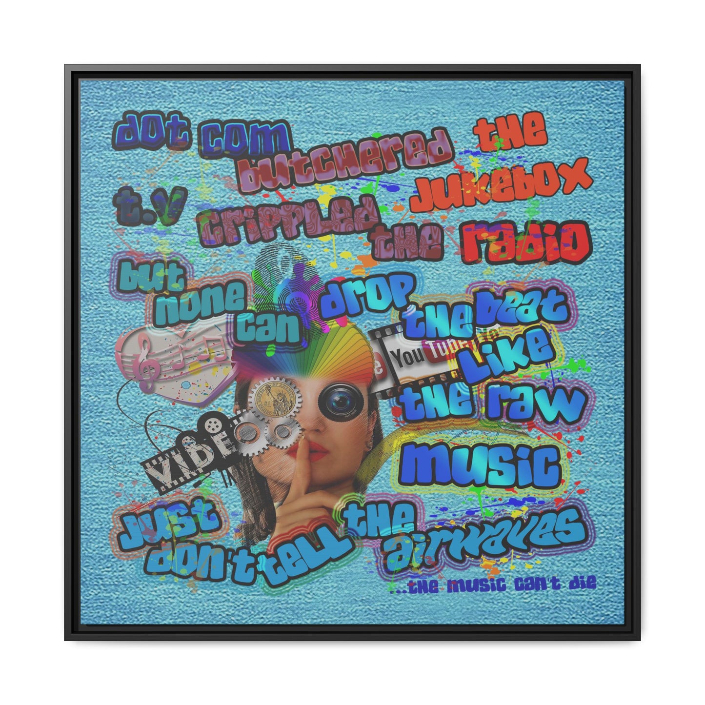 drop the beat - framed canvas art (faded blue)