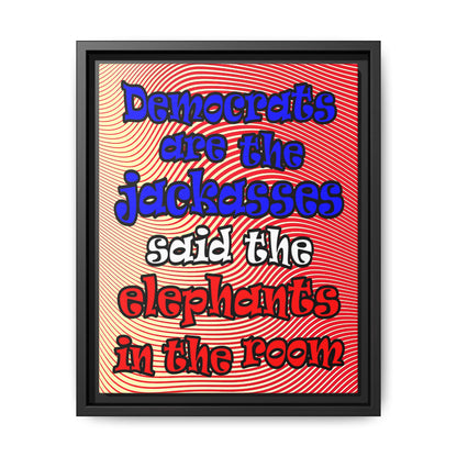 donkeys and elephants - framed canvas art (yellow-orange wave)