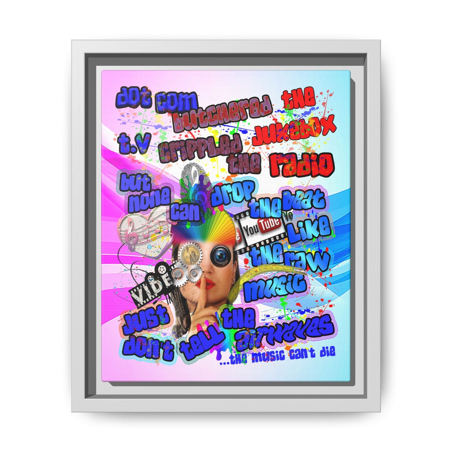 drop the beat - framed canvas art (light blue-pink wave)