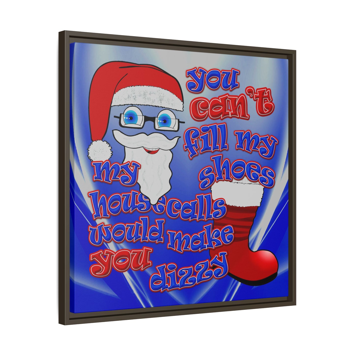 santa's shoes - framed canvas art (blue-white wave)
