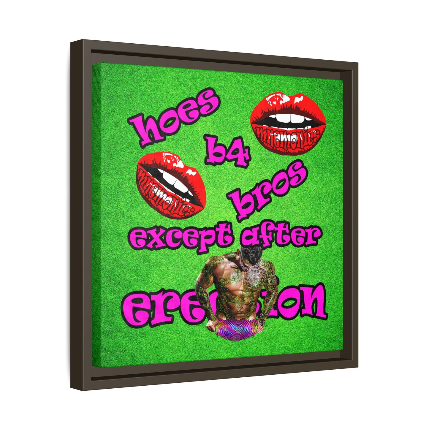 hoes b4 bros - framed canvas art (green turf)