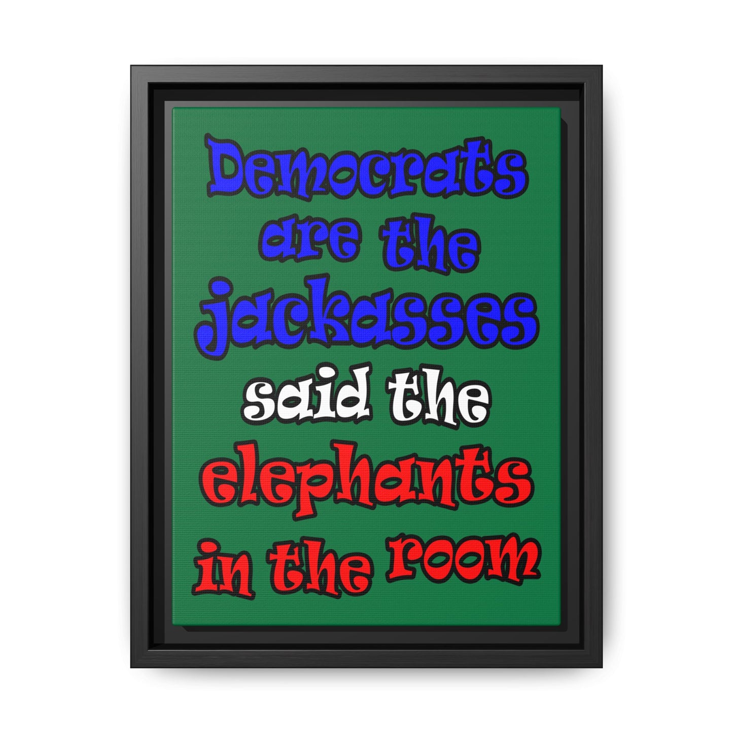 donkeys and elephants - framed canvas art (dark green)