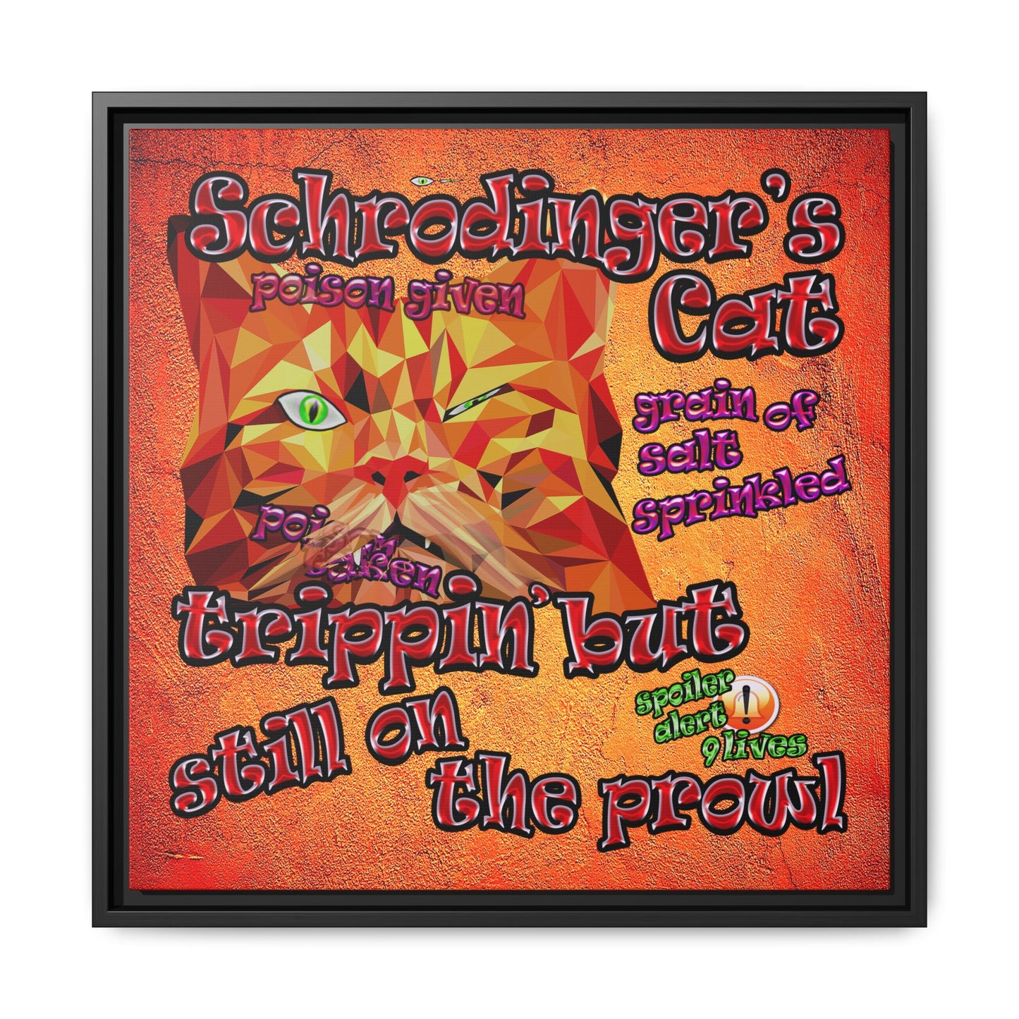 schrodinger's cat - framed canvas art (burnt orange)