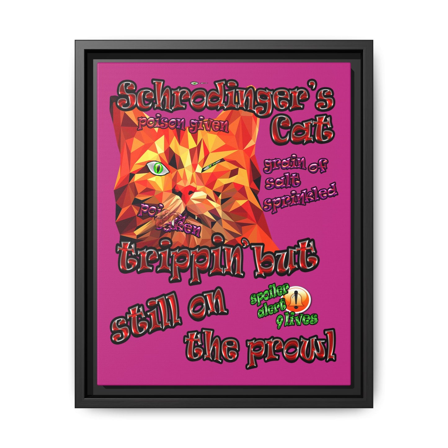 schrodinger's cat - framed canvas art (pink)