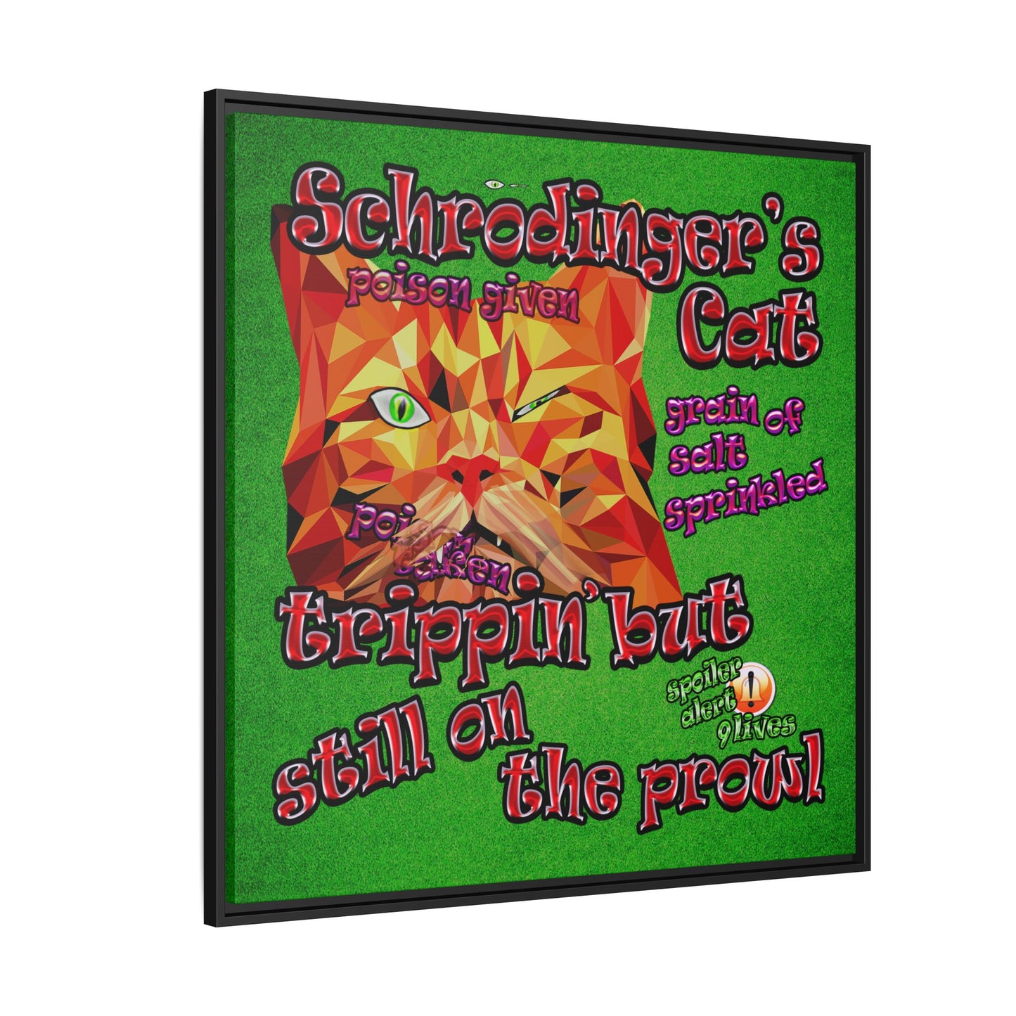schrodinger's cat - framed canvas art (green turf)