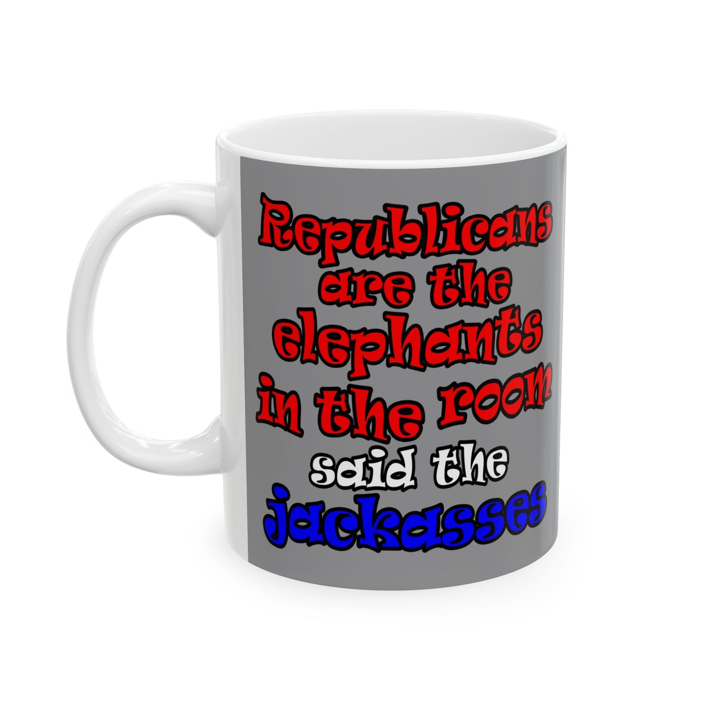 donkeys and elephants - White Mug (grey)