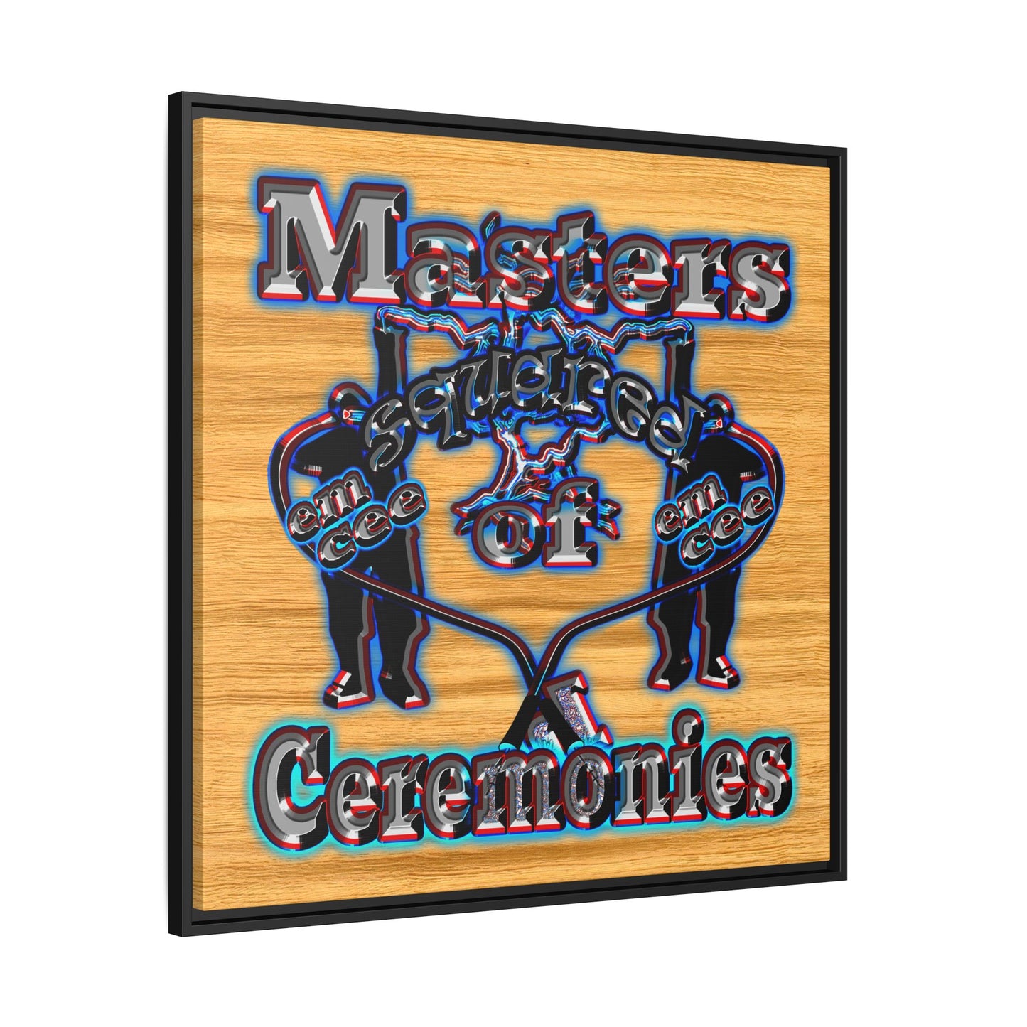 em cee squared - framed canvas art (butterscotch wood finish)