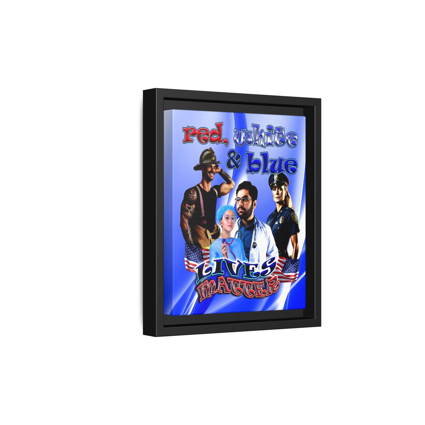rw&b lives matter - framed canvas art (blue-white wave)