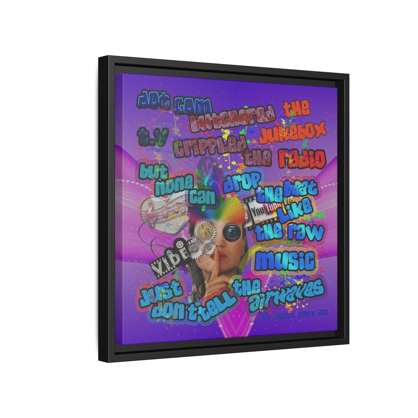 drop the beat - framed canvas art (purple-pink wave)