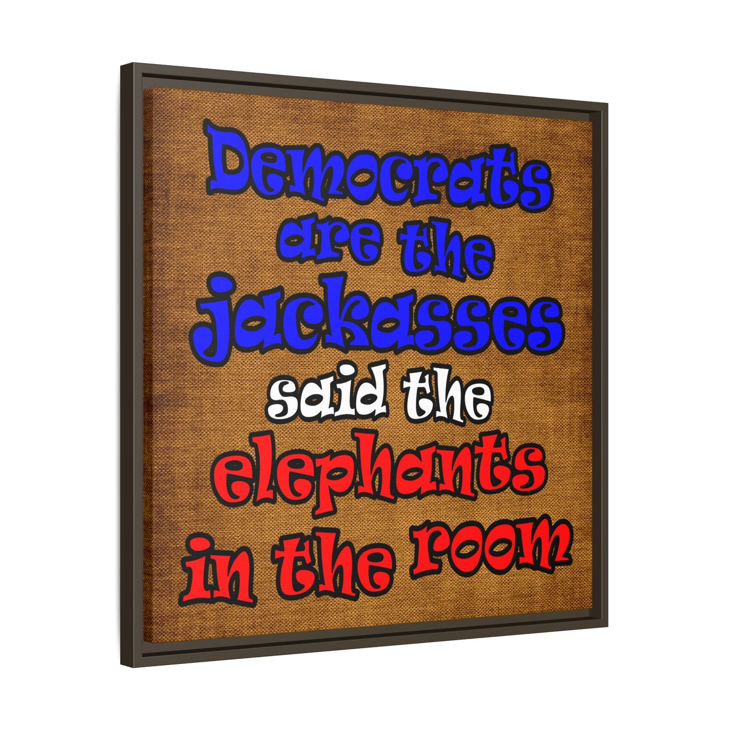 donkeys and elephants - framed canvas art (brown papyrus)