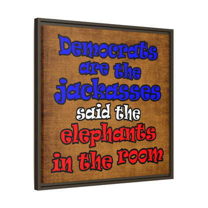 donkeys and elephants - framed canvas art (brown papyrus)
