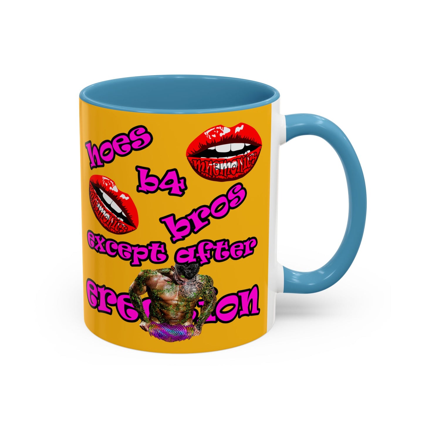 hoes b4 bros - Accent Mug (yellow)