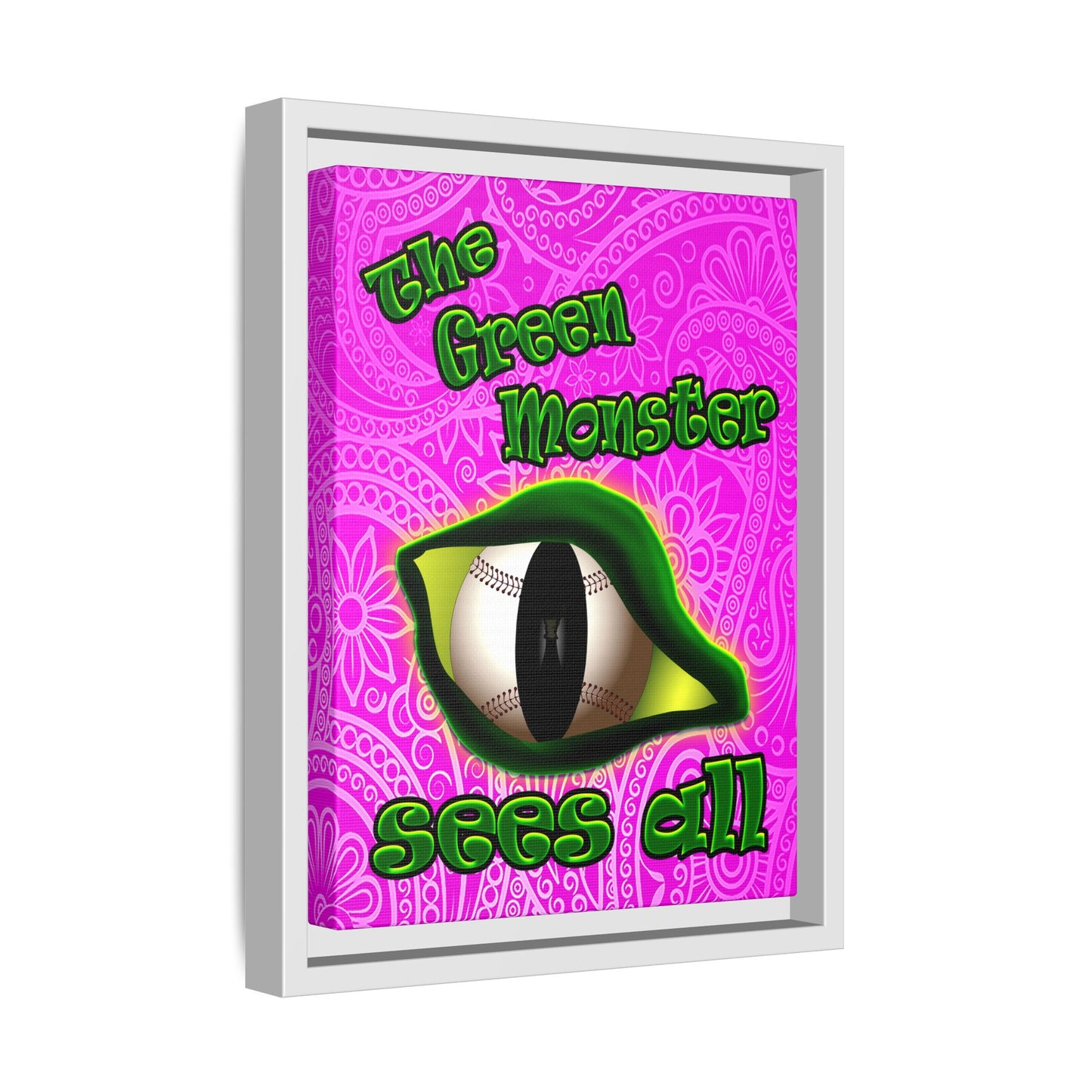 green monster - framed canvas art (pink swirl)