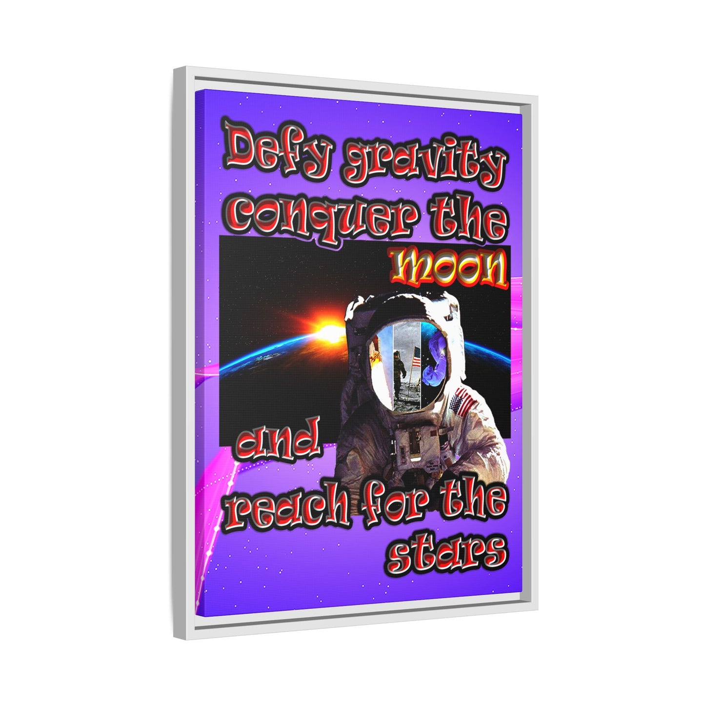 defy conquer reach - framed canvas art (purple-pink wave)