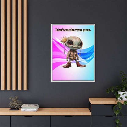 I don't care that your green - framed canvas art (light blue-pink wave)
