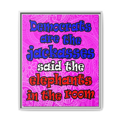 donkeys and elephants - framed canvas art (pink swirl)