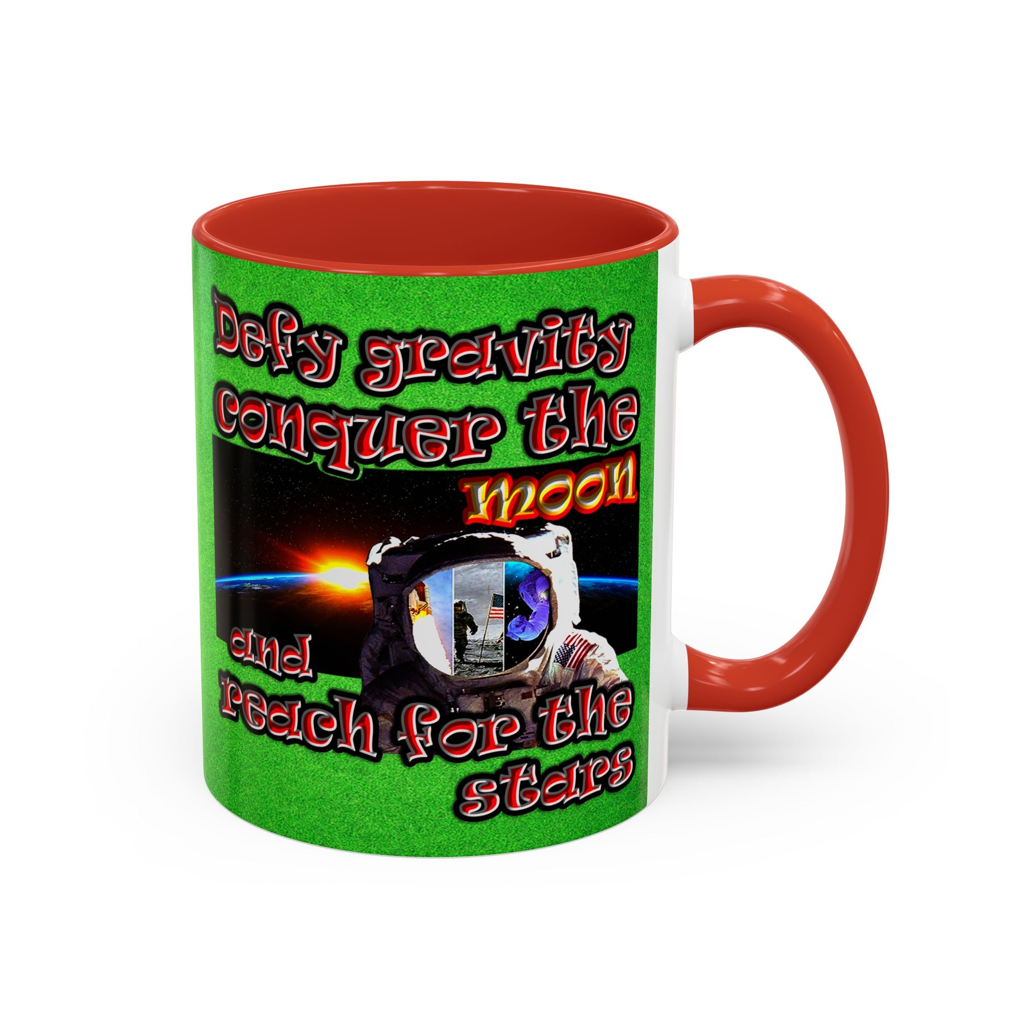 defy conquer reach - Accent Mug (green turf)