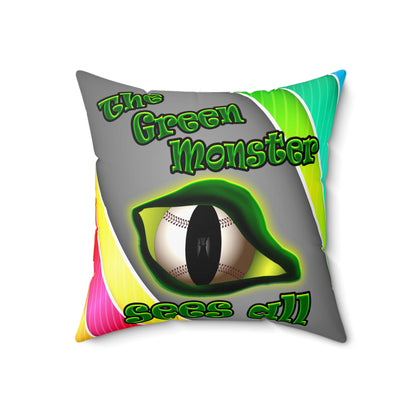 green monster - Spun Polyester Square Pillow - (rainbow split)
