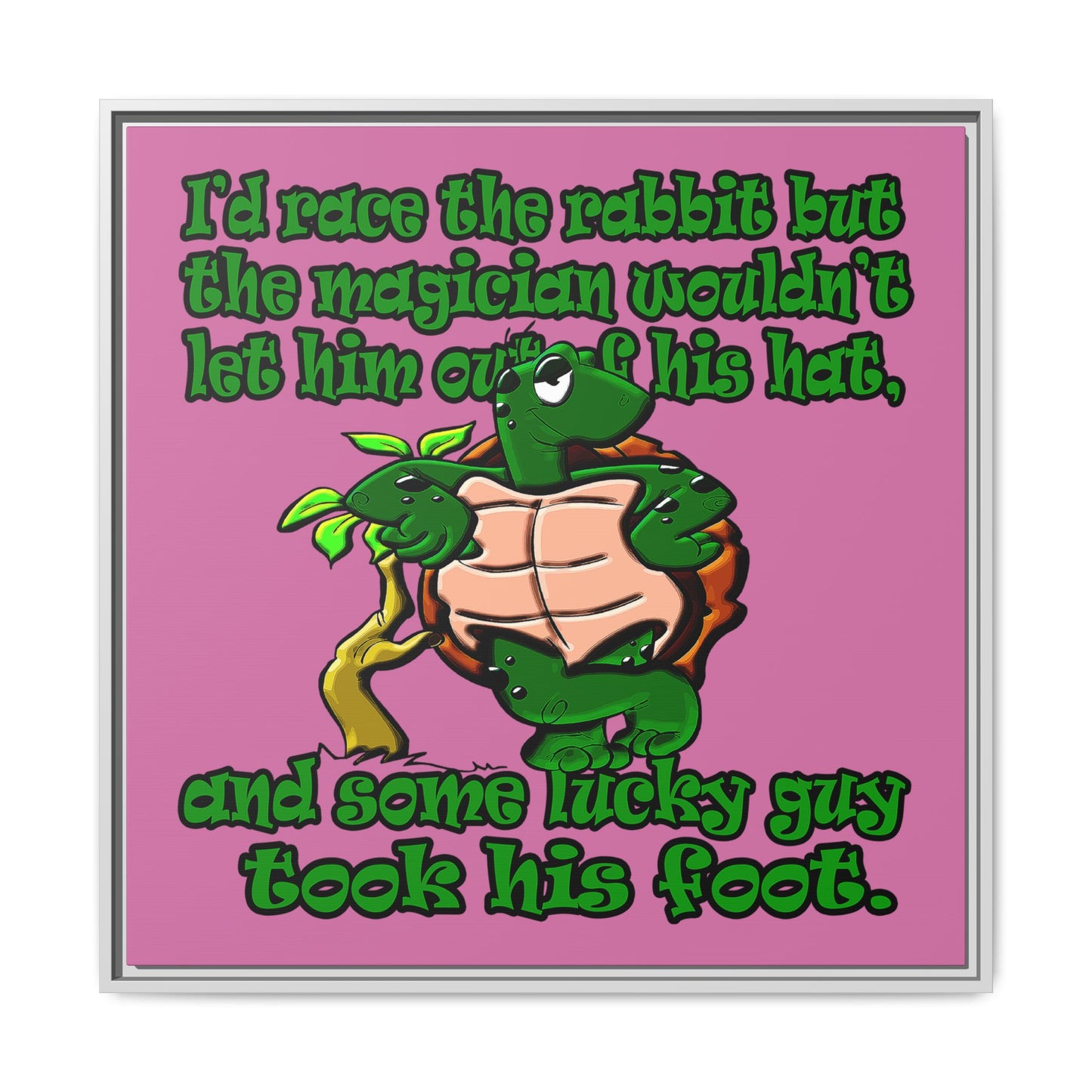 turtle race - framed canvas art (light pink)