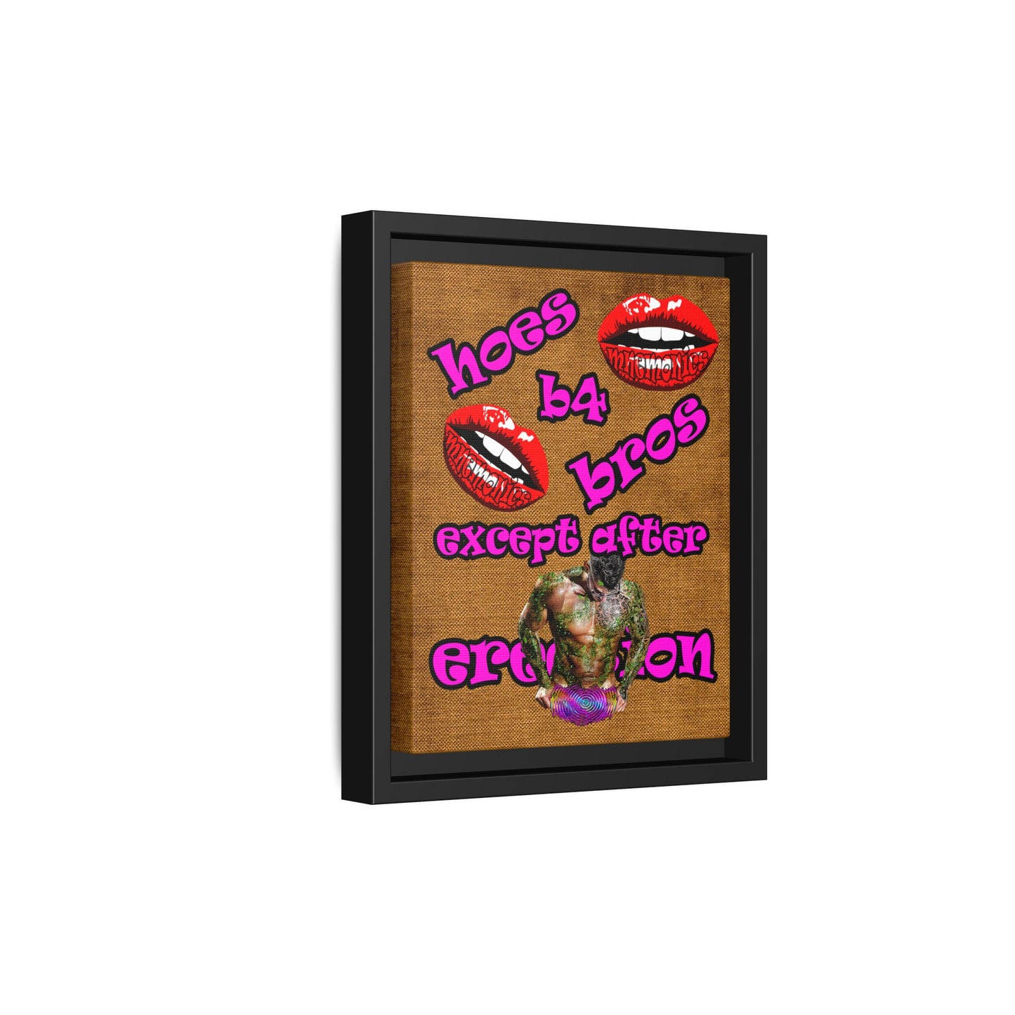 hoes b4 bros - framed canvas art (brown papyrus)