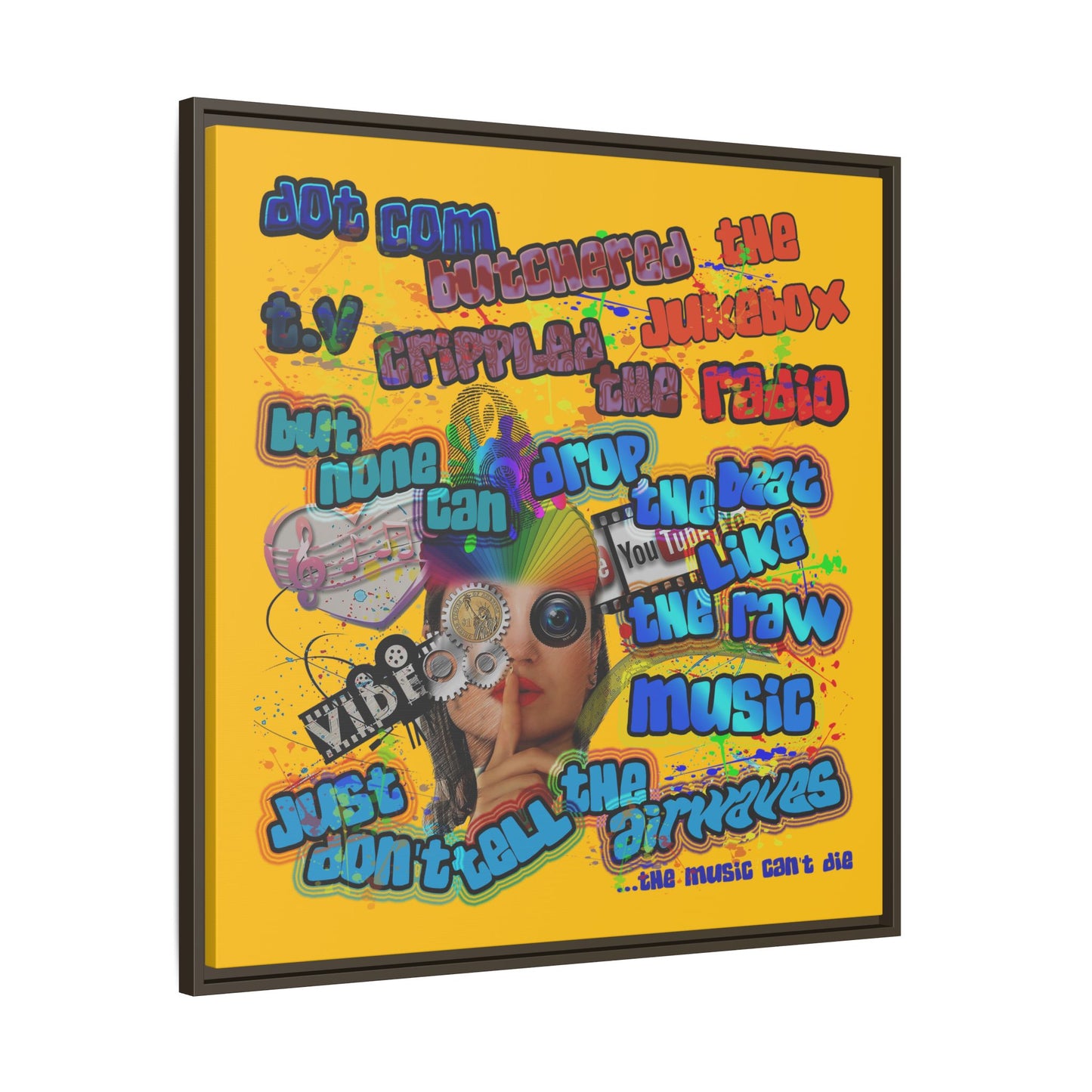 drop the beat - framed canvas art (yellow)