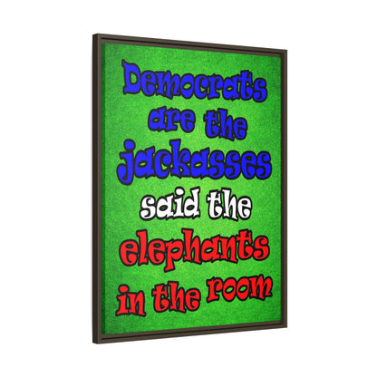 donkeys and elephants - framed canvas art (green turf)