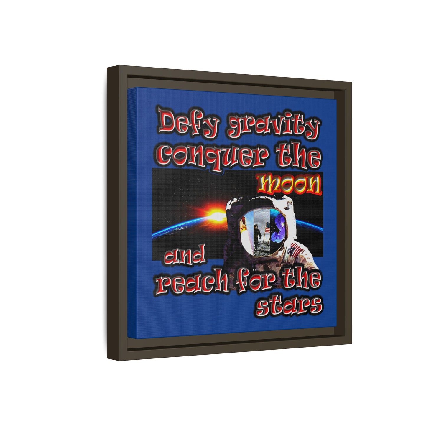 defy conquer reach - framed canvas art (dark blue)