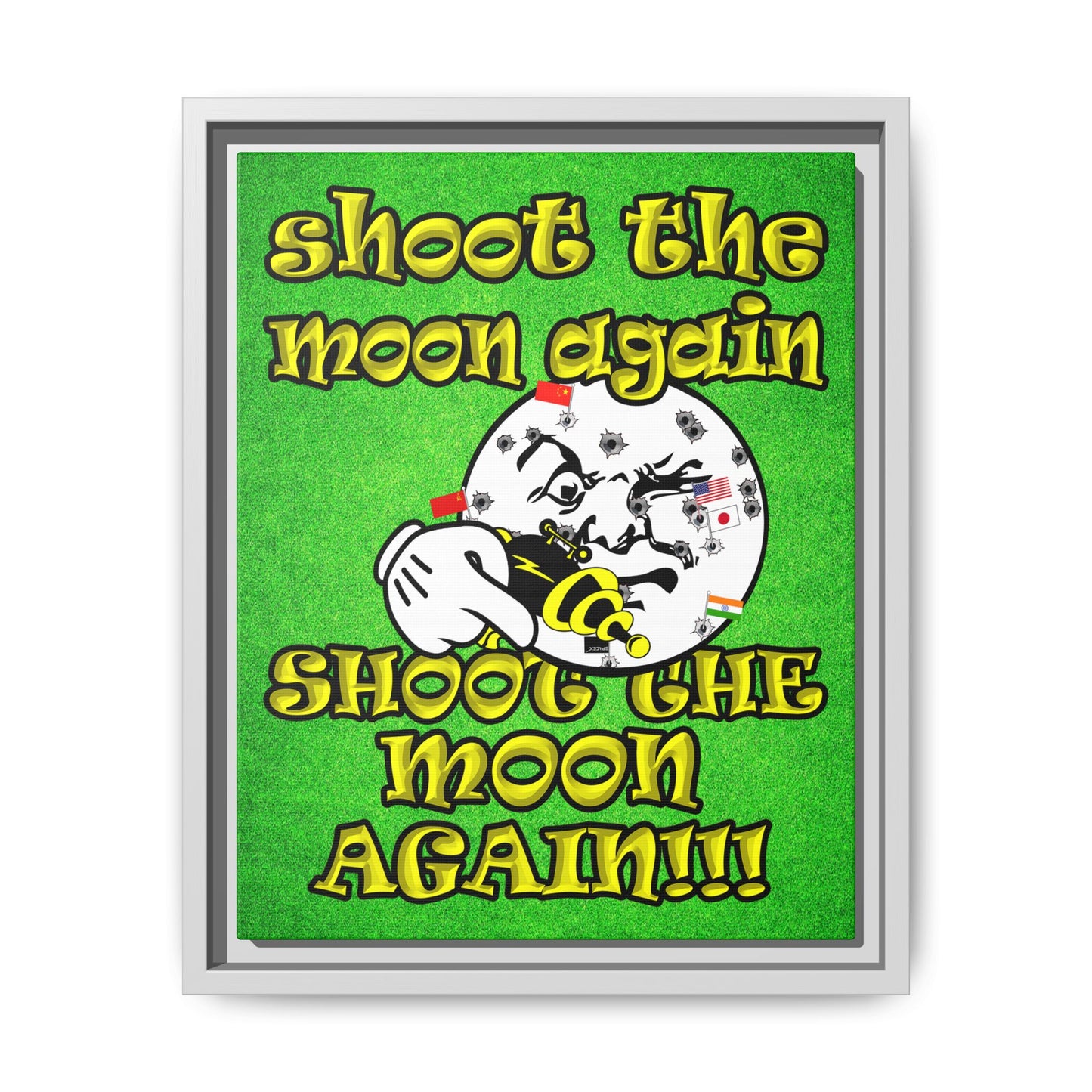 shoot the moon again - framed canvas art (green turf)