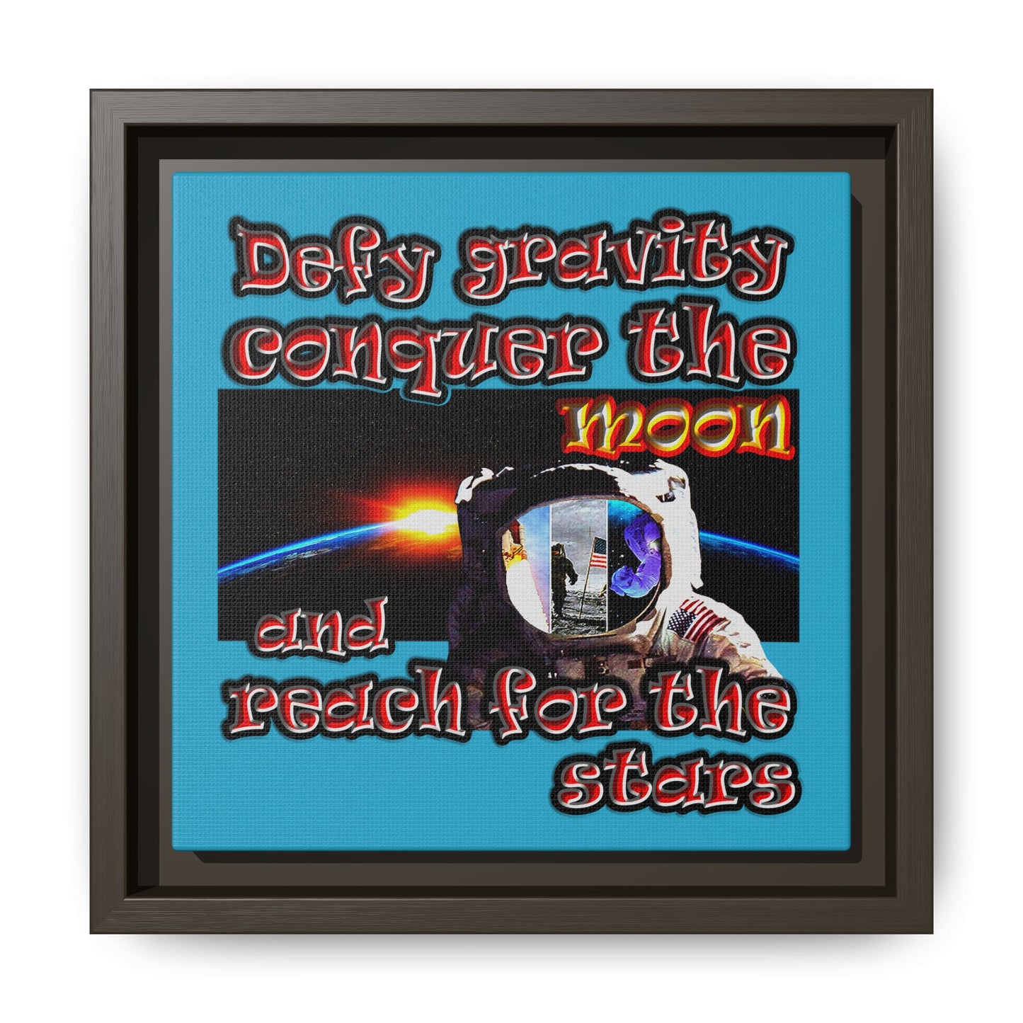 defy conquer reach - framed canvas art (turquoise)
