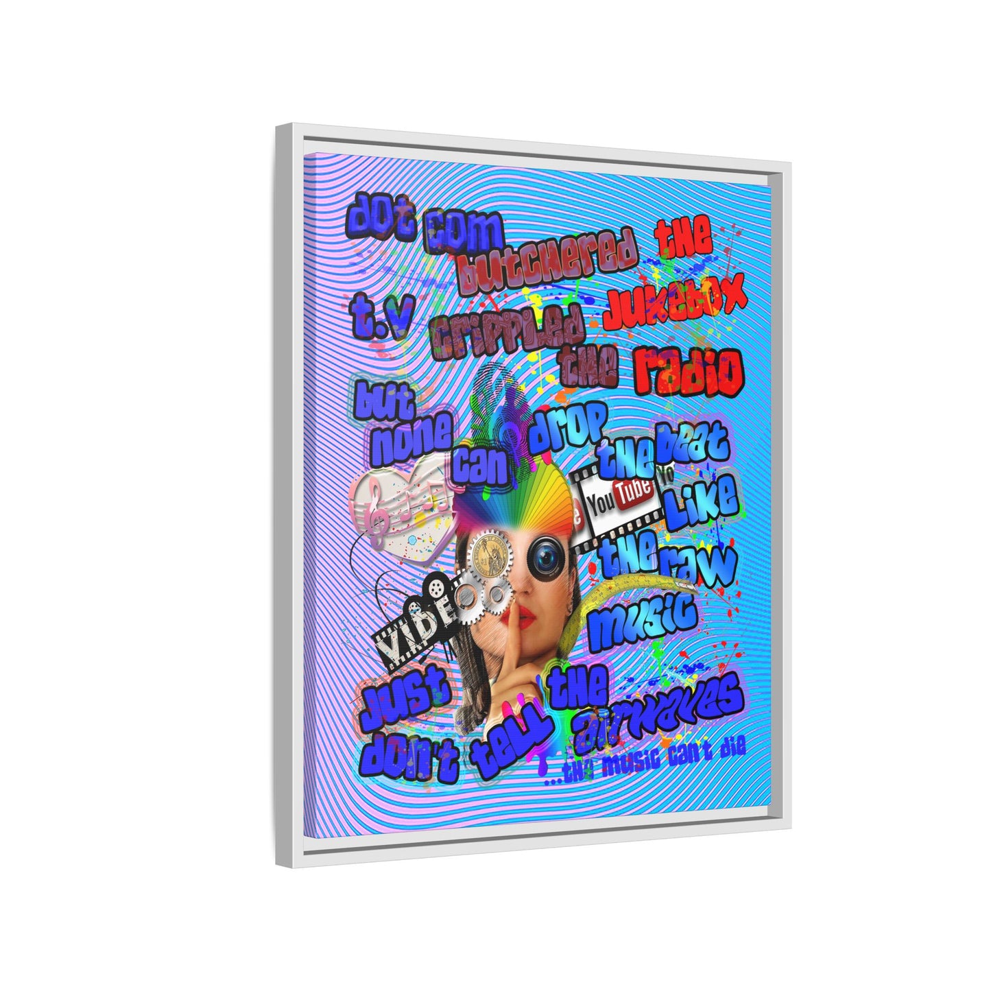 drop the beat - framed canvas art (light blue-purple wave)