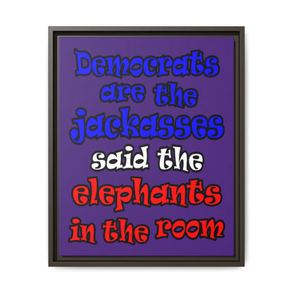 donkeys and elephants - framed canvas art (purple)