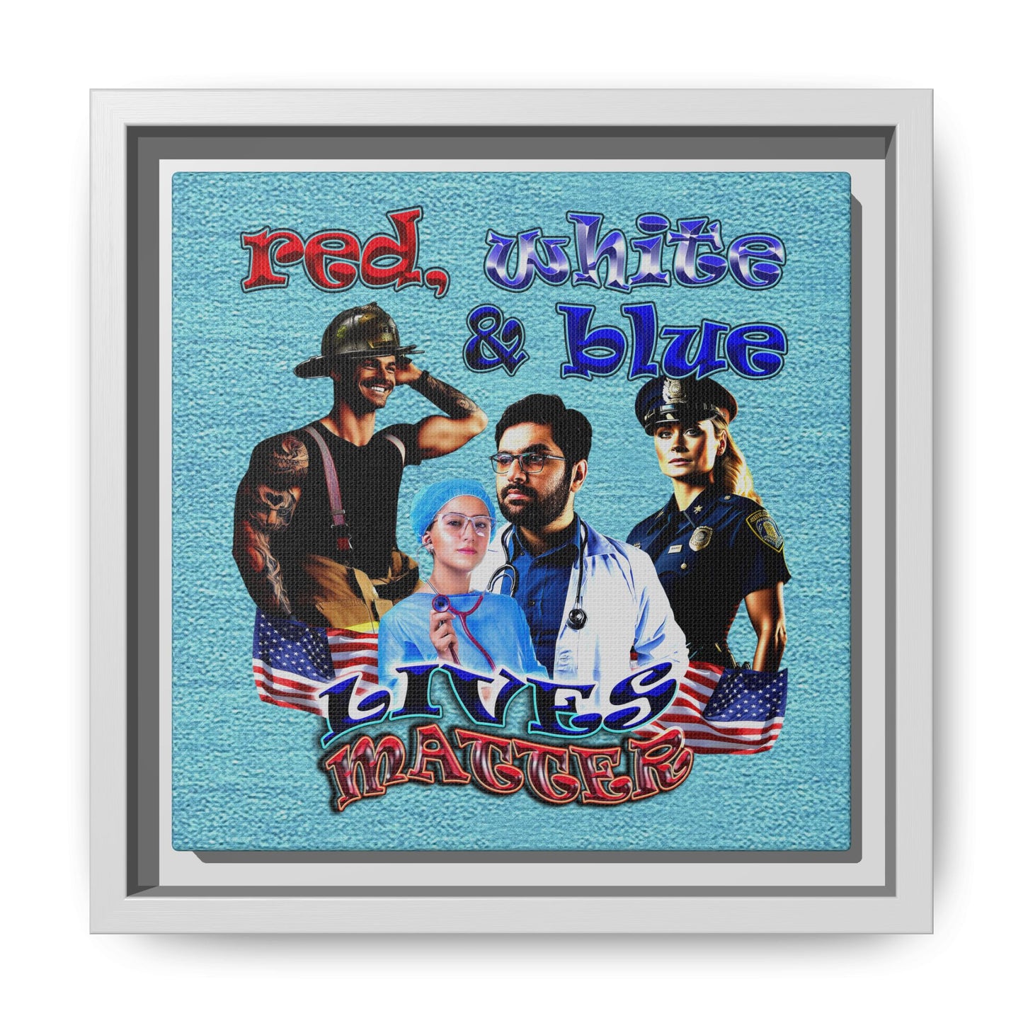rw&b lives matter - framed canvas art (faded blue)