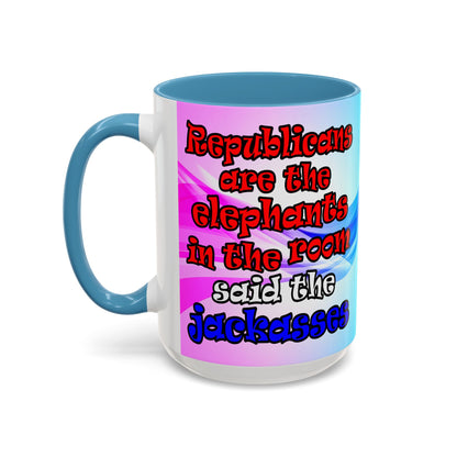 donkeys and elephants - Accent Mug (light blue-pink wave)