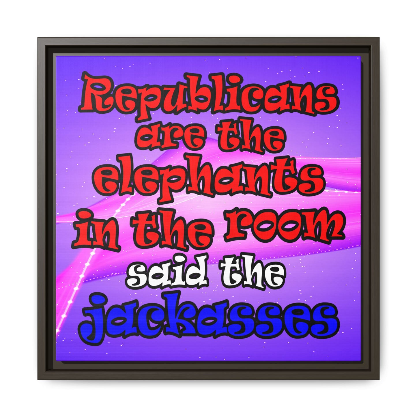 donkeys and elephants - framed canvas art (purple-pink wave)