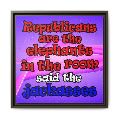 donkeys and elephants - framed canvas art (purple-pink wave)